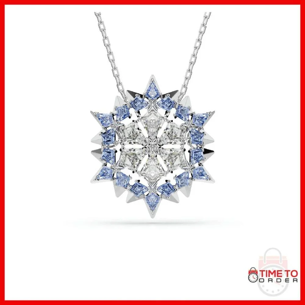 Snowflake Pendant & Brooch, Rhodium Finish, Adjustable Chain